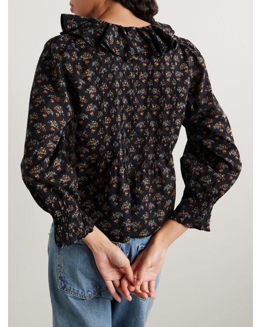 Doen Black Hardy Bluse Aus Biobaumwoll-Voile Mit Blumenprint, Biesen Und Volant