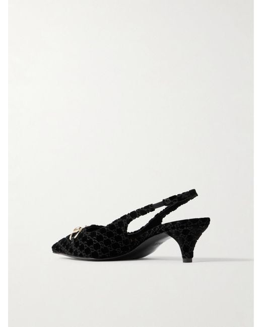 Gucci Black Erin Slingback-Pumps Aus Devoré-Samt Mit Horsebit-Detail