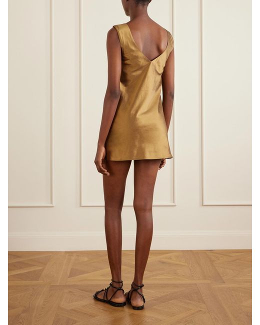 SARA CRISTINA Natural Dune Pearl-Embellished Silk-Shantung Mini Dress