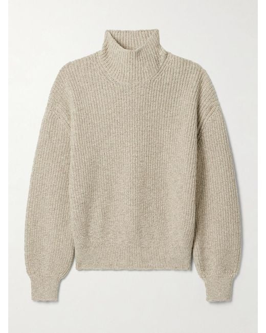 Loro Piana Natural Ribbed Cashmere Turtleneck Sweater