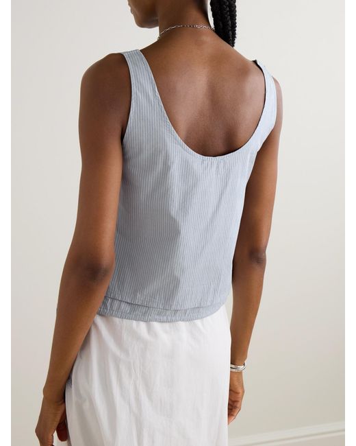 Deiji Studios Gray Tie-Detailed Layered Striped Organic Cotton-Poplin Tank