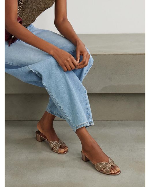 Aquazzura Natural Crystal Lover 35 Mules Aus Mesh Und Leder Mit Kristallen