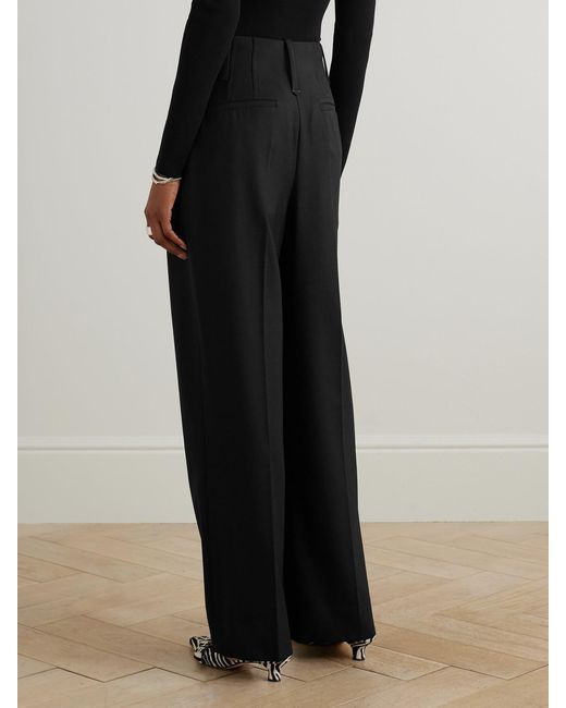Victoria Beckham Black Cinch Pleated Twill Wide-Leg Pants