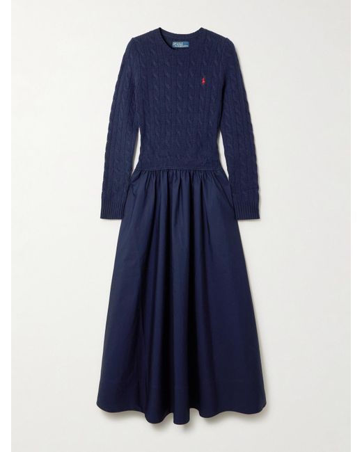 Polo Ralph Lauren Blue Cotton And Wool-Blend Maxi Dress