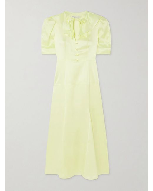 Alessandra Rich Yellow Tie-Detailed Ruffled Silk-Satin Midi Dress