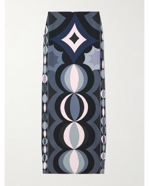 Emilio Pucci Blue Printed Stretch-Scuba Maxi Skirt