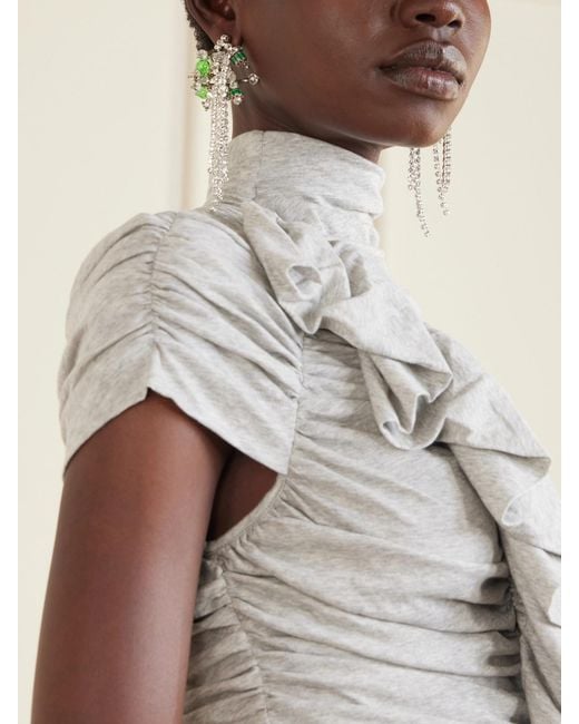 Dries Van Noten White Ruffled Draped Cotton-Jersey Turtleneck Top