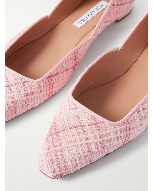 Aquazzura Pink Maia Grosgrain-Trimmed Tweed Ballet Flats