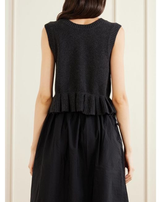 CECILIE BAHNSEN Blue Ruffled Cashmere And Wool-Blend Sweater Vest
