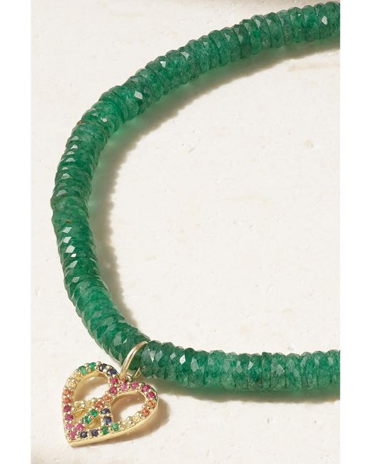 Sydney Evan Green Small Peace Heart 14-Karat Multi-Stone Bracelet