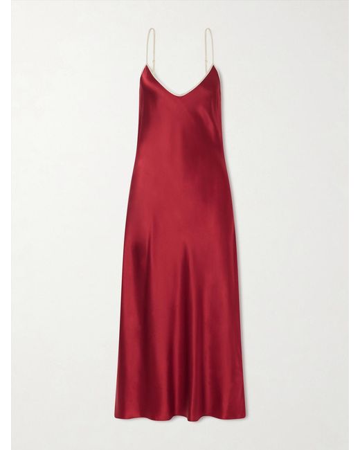 Comme Si Red Bias Slip Silk-Charmeuse Slip Midi Dress
