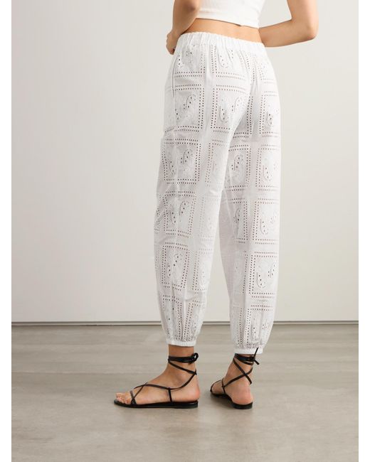 Tory Burch White Eyelet Beach Embroidered Cotton Tapered Pants