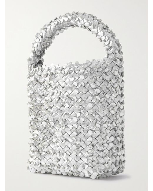 Bottega Veneta Gray Cabat Small Intrecciato Metallic Leather Bucket Bag