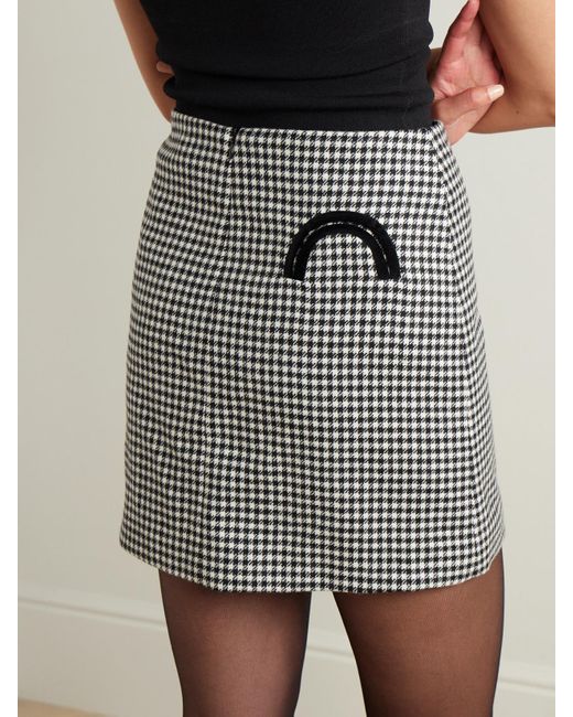 Blazé Milano Gray Coci Minirock Aus Wolle Mit Hahnentrittmuster Und Samtbesatz