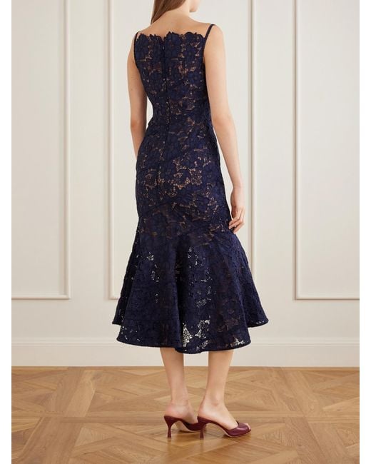 Self-Portrait Blue Scalloped Lace Midi Dress