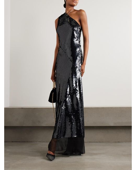 Robe Du Soir Asymétrique En Tulle À Sequins Et À Finitions En Mousseline Stella McCartney en coloris Black