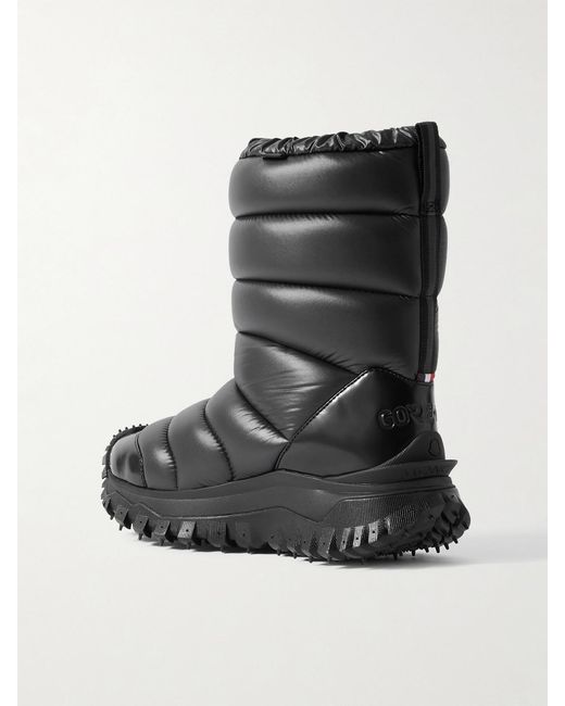 Moncler Black Trailgrip Appliquéd Quilted Padded Glossed Leather-Trimmed Shell Snow Boots