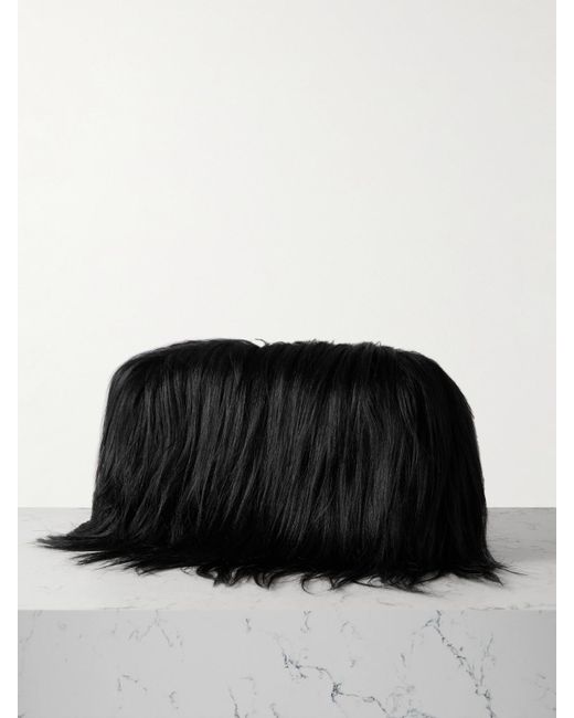 Jil Sander Black Leather-Trimmed Goat Hair Clutch