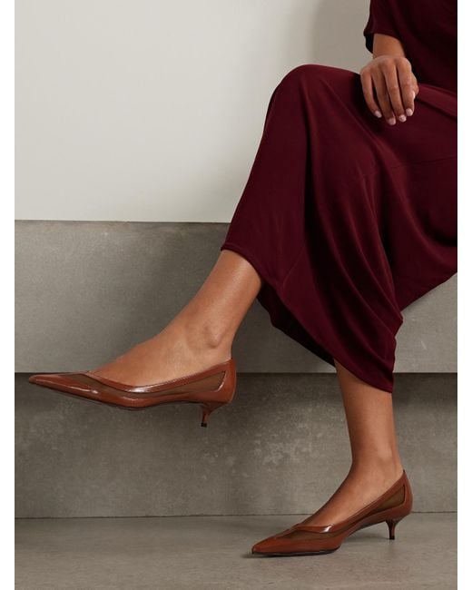 Jimmy Choo Brown Amelia 30 Mesh-Trimmed Leather Pumps
