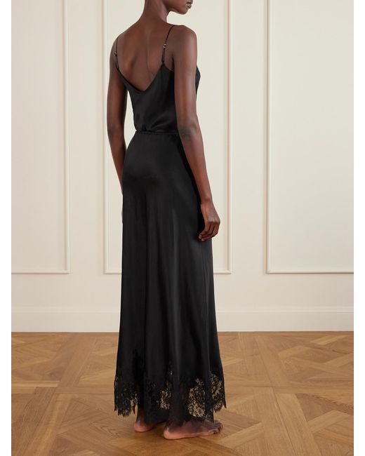 Carine Gilson Black Lace-Trimmed Silk-Satin Midi Skirt