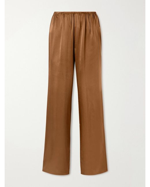 Co. Brown Silk-Charmeuse Straight-Leg Pants