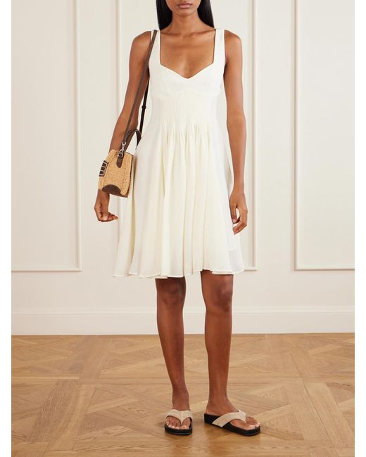 J.W. Anderson White Pleated Gathered Crepon Mini Dress