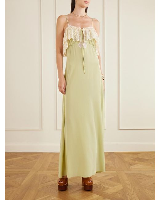 Chloé White Lace-Trimmed Silk-Crepe De Chine Maxi Dress