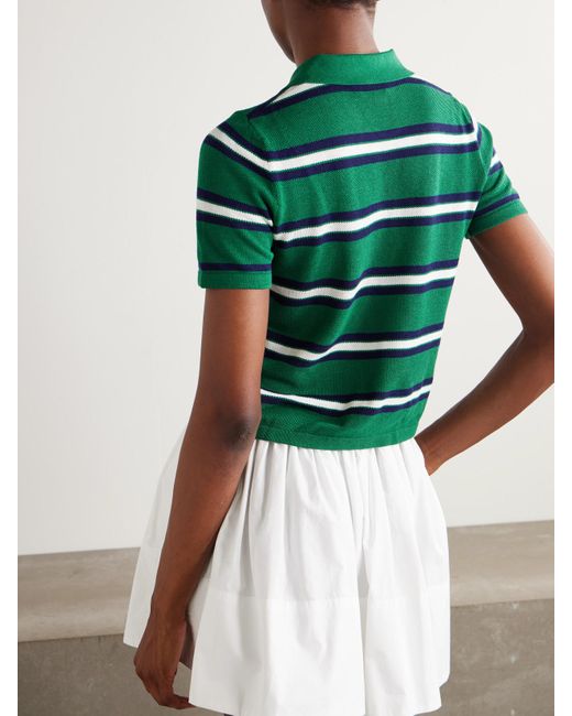 Sporty & Rich Green Striped Silk And Cotton-Piqué Polo Shirt