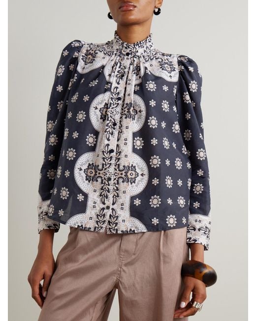 Alix Of Bohemia Gray Artemis Bronco Ruffled Bandana-Print Cotton And Silk-Blend Shirt