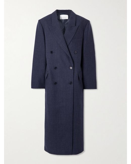 Frankie Shop Blue Jane Double-Breasted Checked Wool Coat