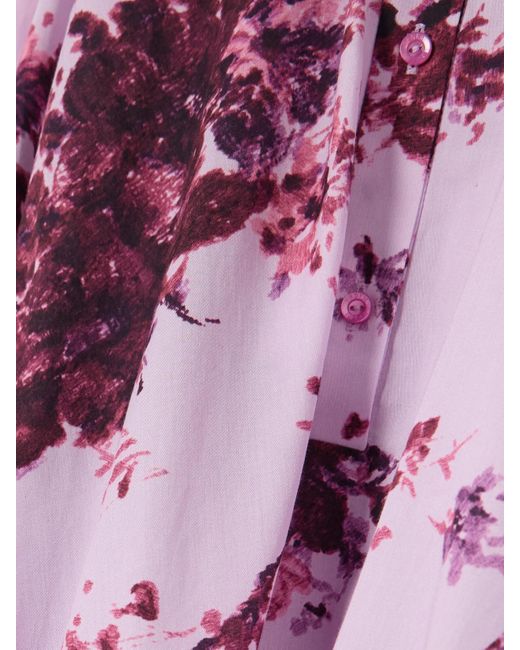Erdem Purple Belted Tiered Floral-Print Cotton Midi Dress