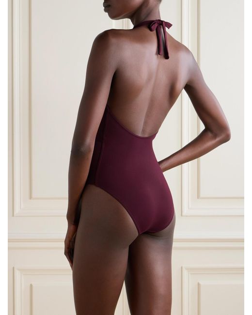 Eres Purple Couture Bow-Detailed Halterneck Swimsuit