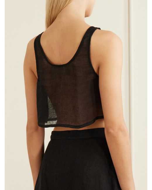 LeKasha Black Tahta Cropped Linen Top