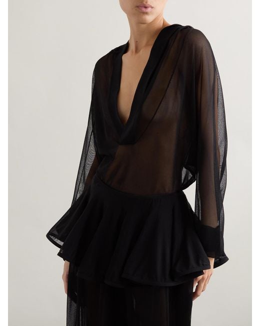 Alaïa Black Hooded Jersey Bodysuit