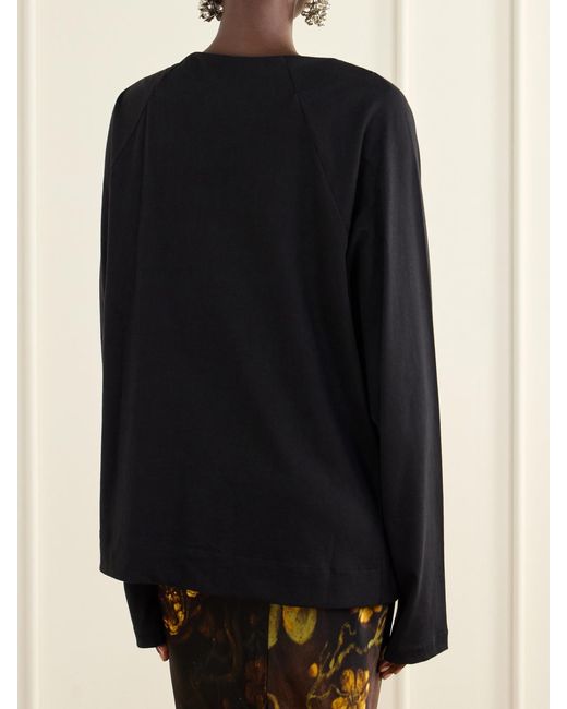 Dries Van Noten Black Gathered Cotton-Jersey T-Shirt