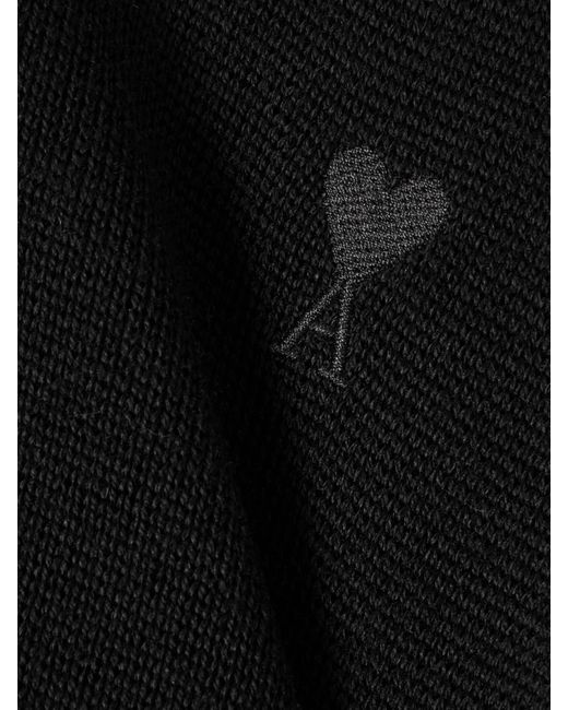 AMI Black Embroidered Wool Turtleneck Sweater