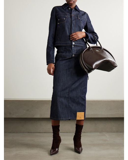 Jean Paul Gaultier Blue Paneled Topstitched Denim Midi Skirt