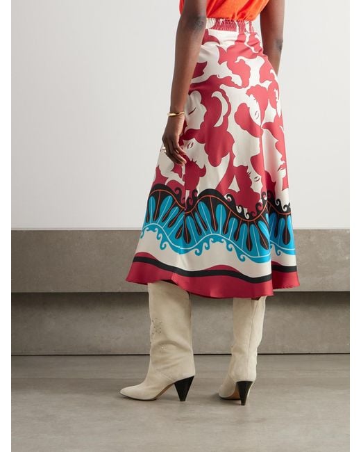 LaDoubleJ Red Mother Lungomare Printed Silk-Twill Midi Skirt