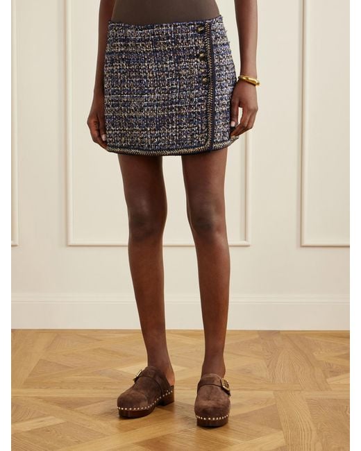 Etro Blue Wrap Button Tweed Mini Skirt