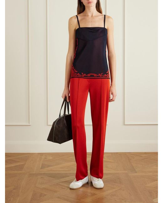 High Sport Red Evie Pleated Knitted Wide-Leg Pants