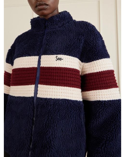 Sea Blue Georgie Striped Wool-Trimmed Fleece Jacket