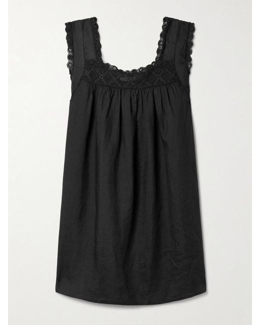 Doen Black Almadia Crochet-Trimmed Ramie Mini Dress