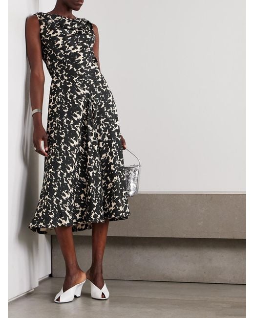 Altuzarra White Drina Draped Printed Silk-Twill Midi Dress