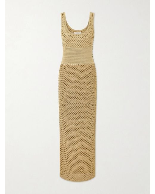 Galvan White Vento Crystal-Embellished Crocheted Midi Dress