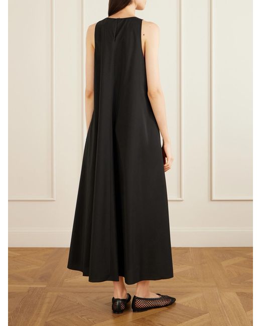 Theory Black Gathered Cotton And Nylon-Blend Maxi Dress