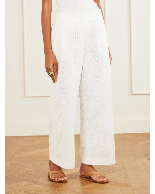 TOVE White Nynette Floral-Embroidered Cotton-Blend Wide-Leg Pants
