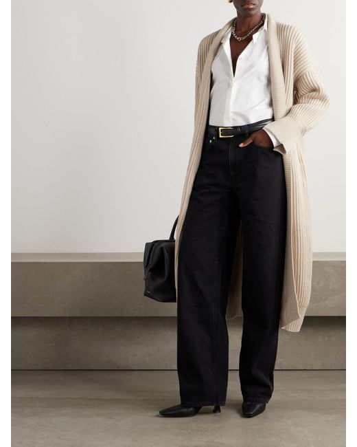 Brunello Cucinelli Natural Ribbed Wool, Cashmere And Silk-Blend Cardigan