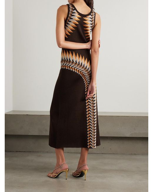Rabanne Brown Metallic Jacquard-Knit Maxi Dress