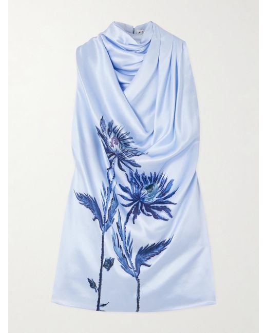 Altuzarra Blue Sleary Draped Floral-Print Silk-Satin Top