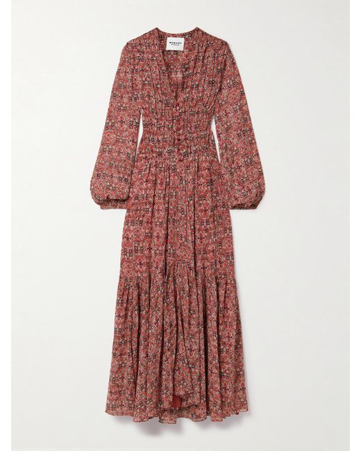 Isabel Marant Red Briane Maxikleid Aus Bedrucktem Georgette Mit Raffungen